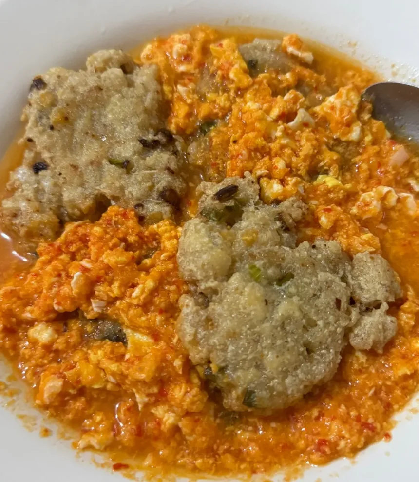 Tahu Aci Kuah Telur Pedas